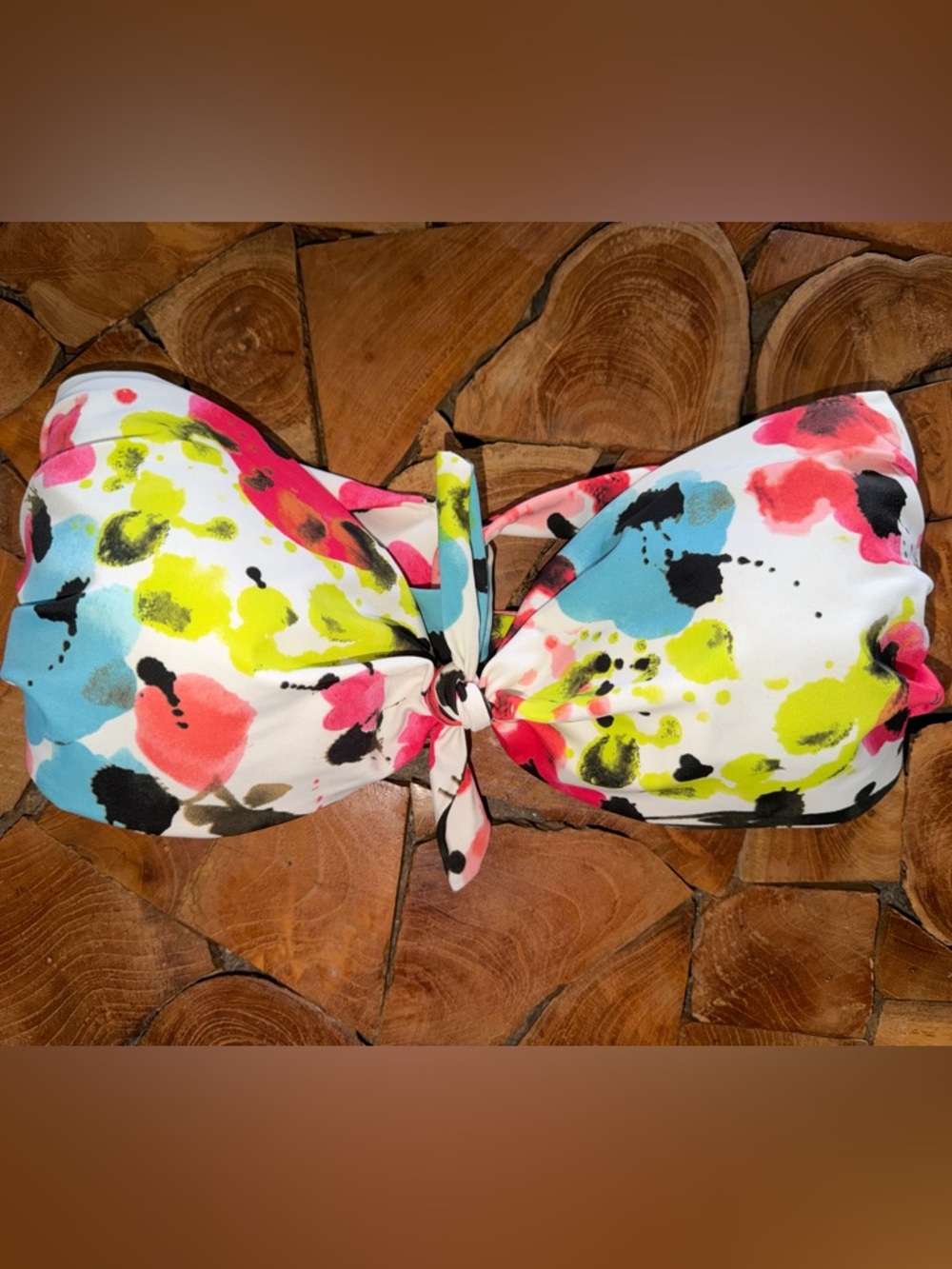 l*space Neon Splash Knot Bandeau Bikini Top Large